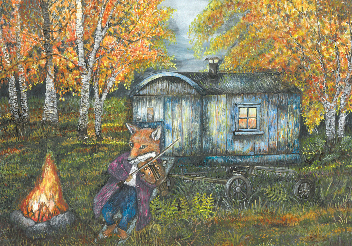 Fox, Fiddle and Fire A3 Print